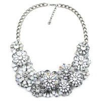 Silver Hydrangea Borealis Stone Statement Necklace